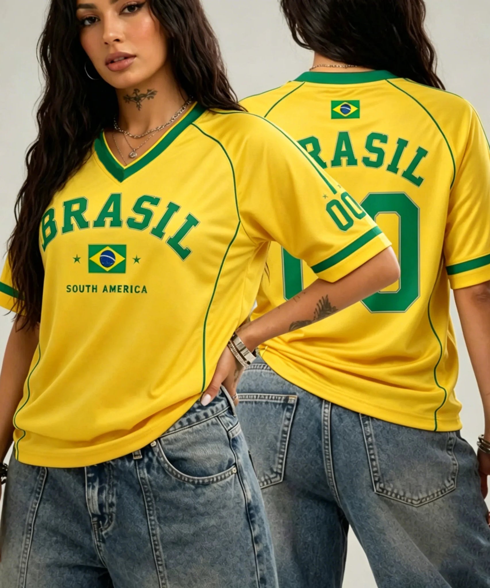 Camiseta Brasil Fan | Mujer Cuello V
