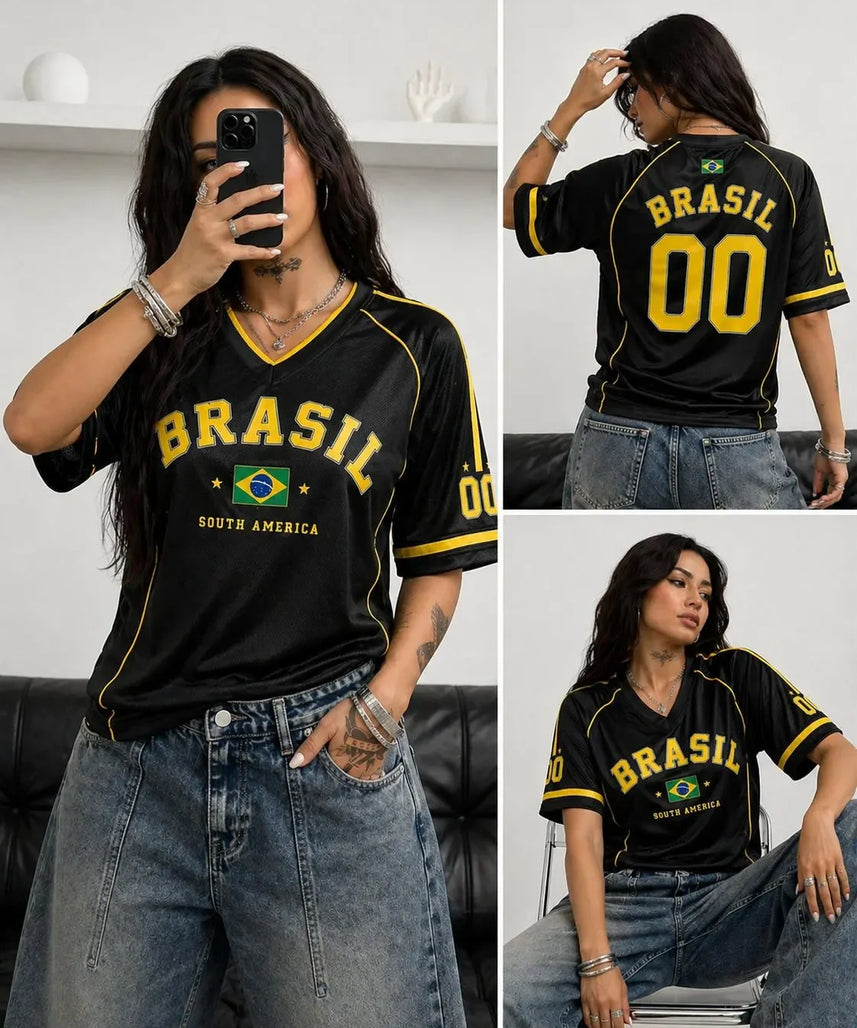 Camiseta Brasil Fan | Mujer Cuello V