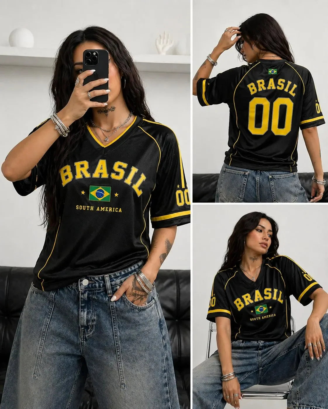 Camiseta Brasil Fan | Mujer Cuello V