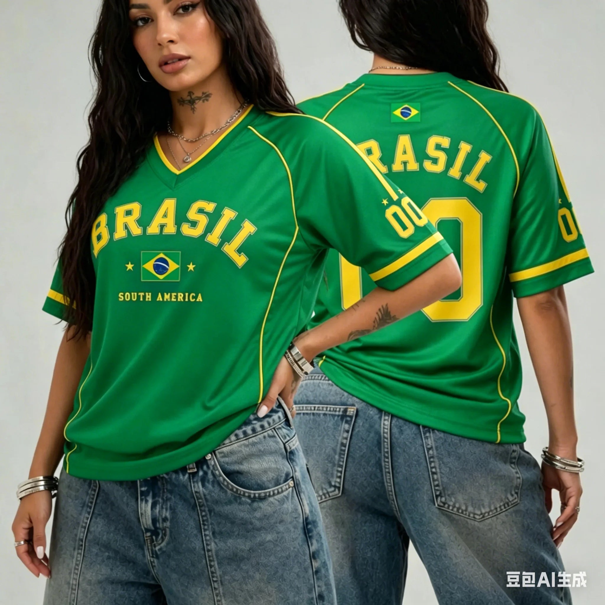 Camiseta Brasil Fan | Mujer Cuello V