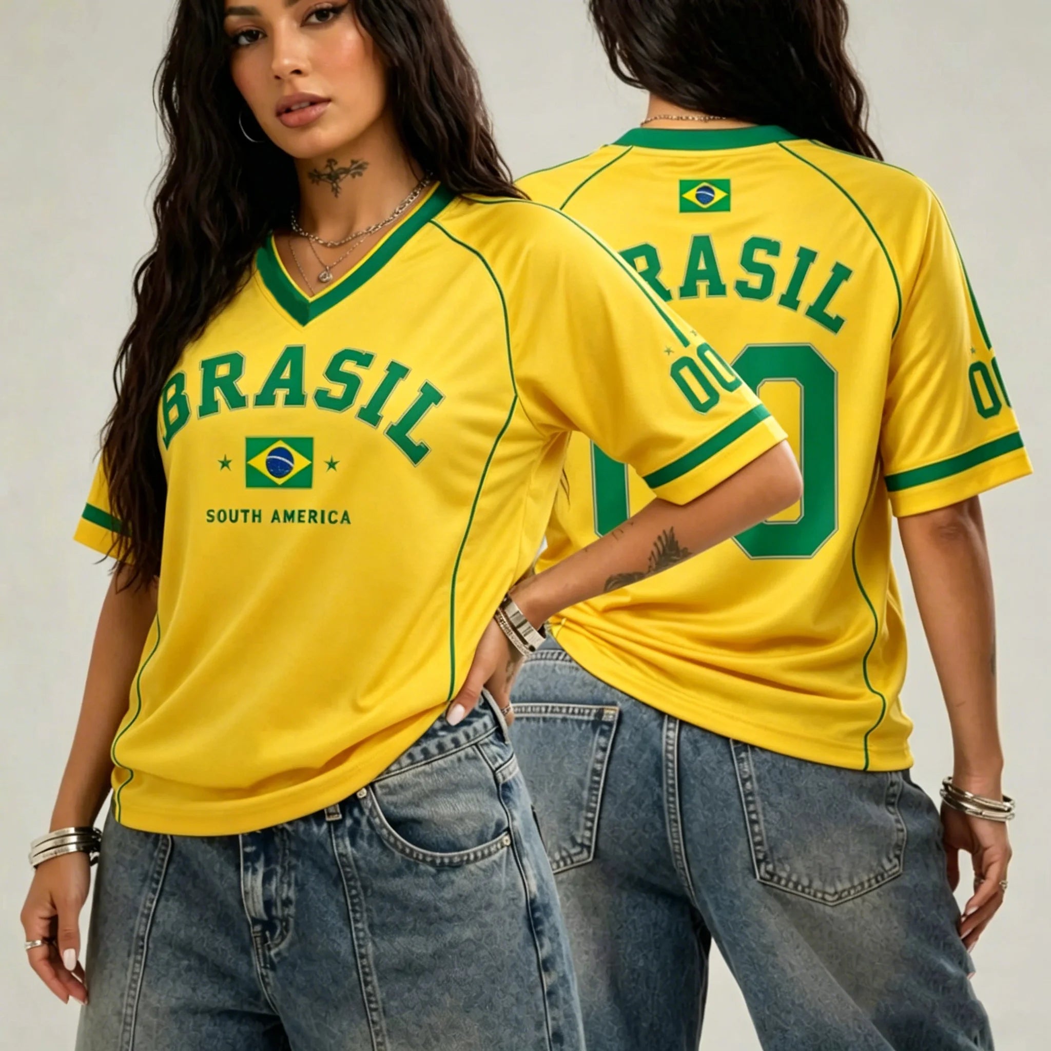 Camiseta Brasil Fan | Mujer Cuello V